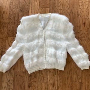 1980’s Vintage angora trim zip-cardigan sweater with pockets.